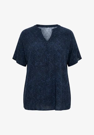 Ulla Popken, TONAL FLORAL SPLIT NECK BLOUSE - Camicetta - marine