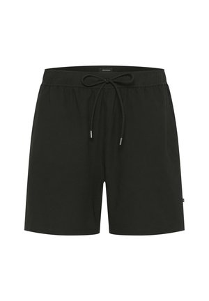 Černé plavky s tkaničkovým pasem, hladkou texturou látky a malou logem na boku. Jednoduchý, nezdobený design.