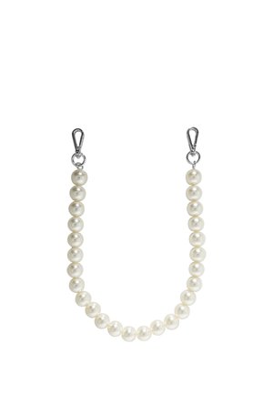 Chaîne de grosses perles blanches avec fermoirs en forme de homard argentés aux deux extrémités, adaptée pour fixer à des accessoires ou des vêtements.