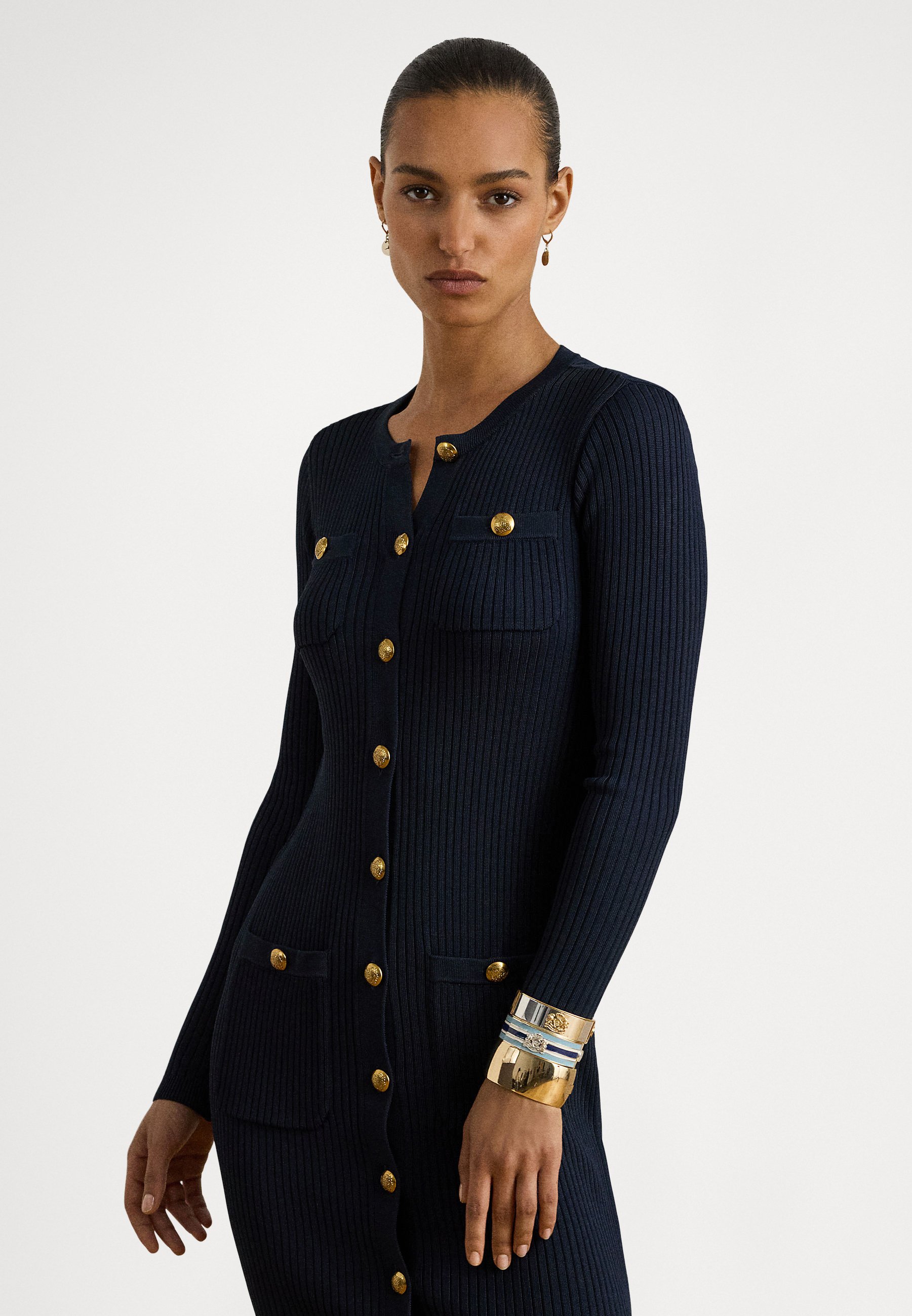 Lauren Ralph Lauren BUTTON-TRIM RIB-KNIT SWEATER DRESS - Jumper dress -  navy/dark blue - Zalando.ie
