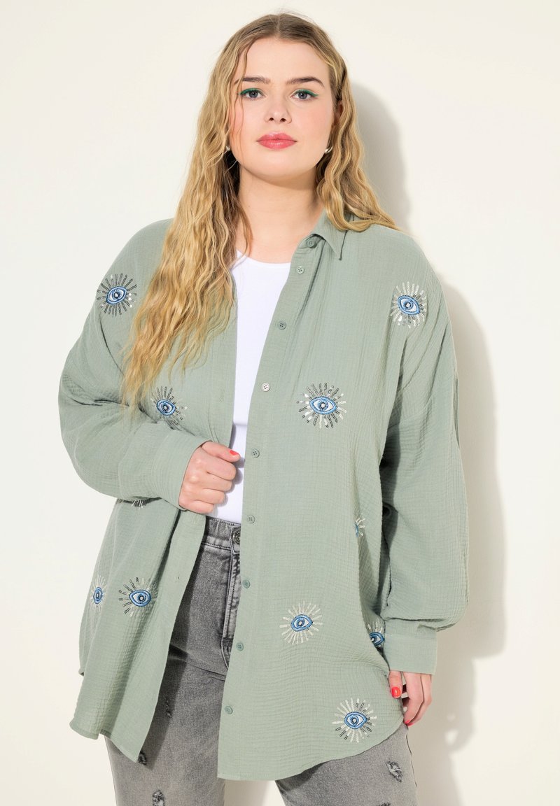 Studio Untold EYE EMBROIDERY BUTTON FRONT  - Blusa - green thistle