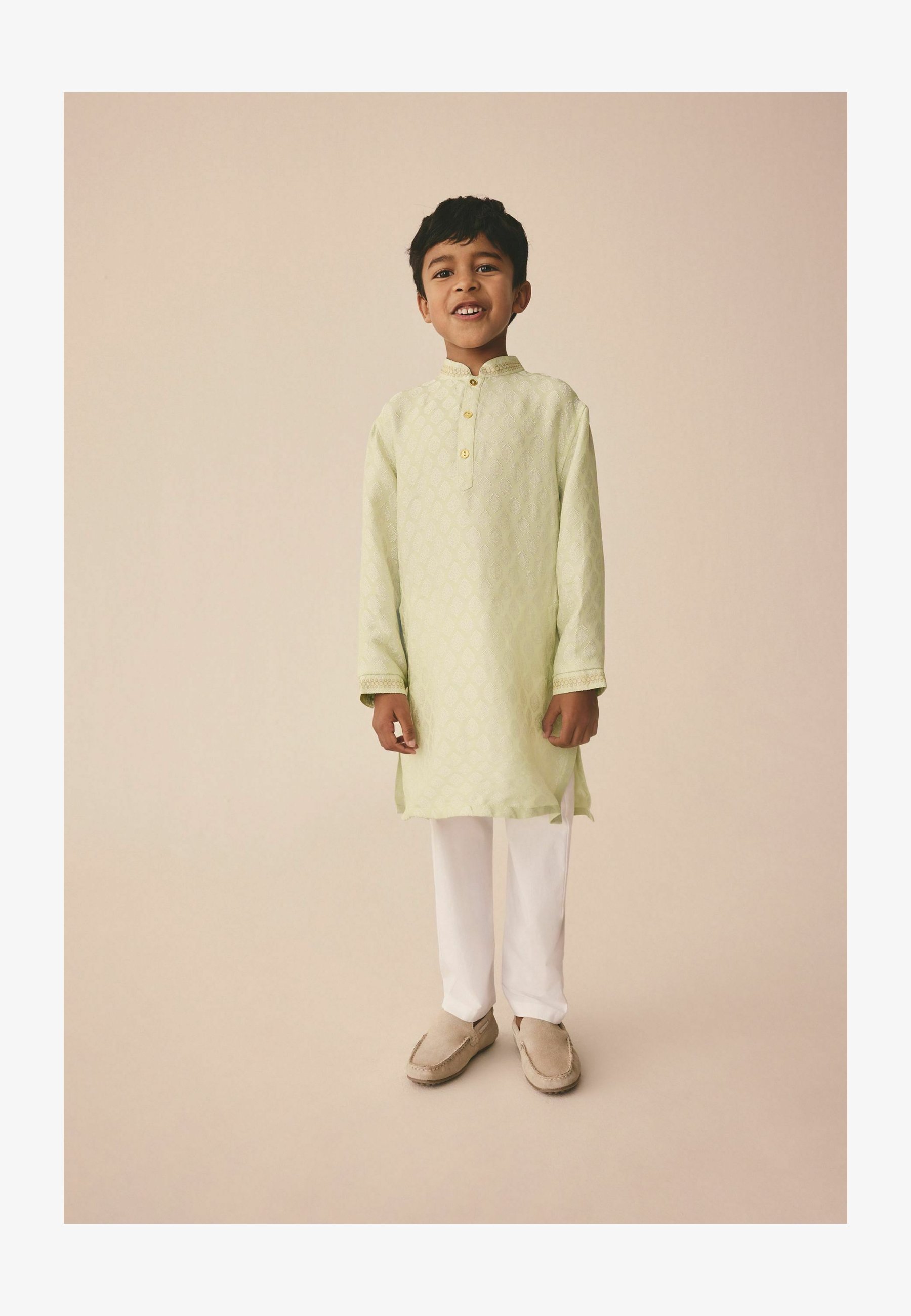 NEXT Completo Bambino Con Camicia Maniche Corte E Shorts - Ecru Texture Plain, Taglia 6 Anni, Look Inglese Alla Moda