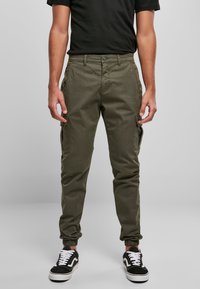 Urban Classics AOP GLENCHECK CARGO JOG PANTS - Cargobyxor - olive