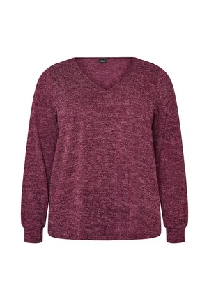Zizzi, BLUSE AUS JERSEY MIT V-AUSSCHNITT UND LANGEN ÄRMELN - Πουλόβερ - dunkles bordeaux