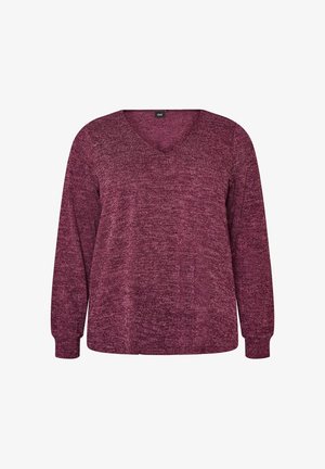 Zizzi, BLUSE AUS JERSEY MIT V-AUSSCHNITT UND LANGEN ÄRMELN - Trui - dunkles bordeaux