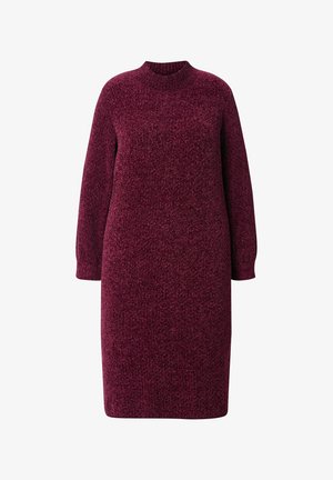 Burgunderfarbenes Strickkleid mit Rundhalsausschnitt, langen Ärmeln und lockerer Passform. Verfügt über eine strukturierten Oberfläche und ein knielanges Design.