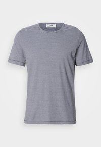 Gestreept T-shirt met korte mouwen in marineblauw en wit, met een ronde hals, zachte stof en subtiele stikdetails langs de schouders.