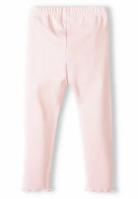 Svetlo roza rebraste leggins hči z mehkobo teksturo, z raztegljivim pasom in valovitim robom na gležnjih.