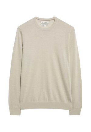Beige crewneck-langærmet sweater lavet af ekstra fin merinould med ribstrikkede manchetter og kant.