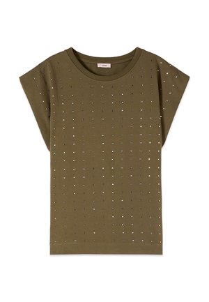 Oltre, T-SHIRT CON CRISTALLI - Camiseta estampada - verde militare