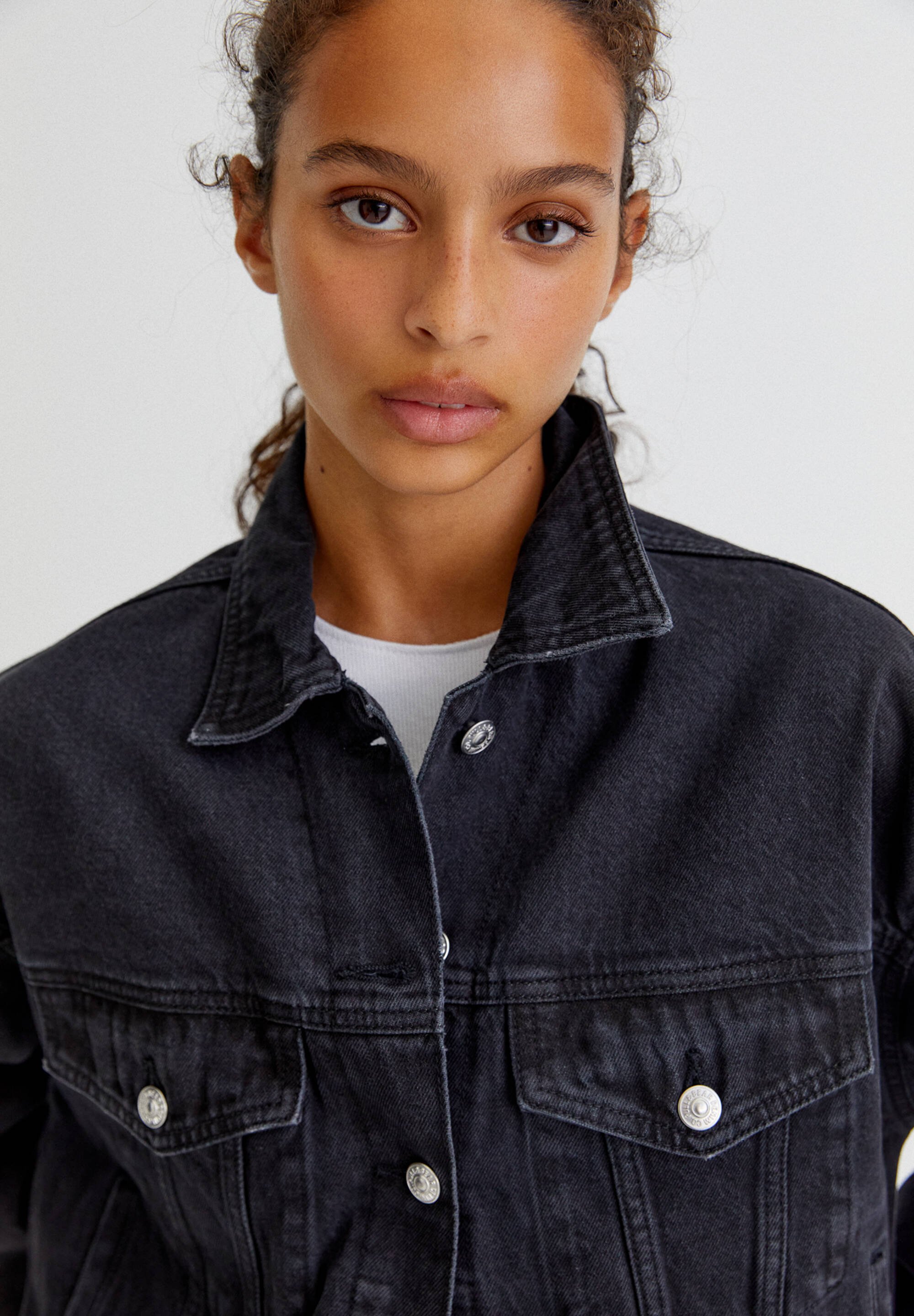 pull&bear denim jacket in black