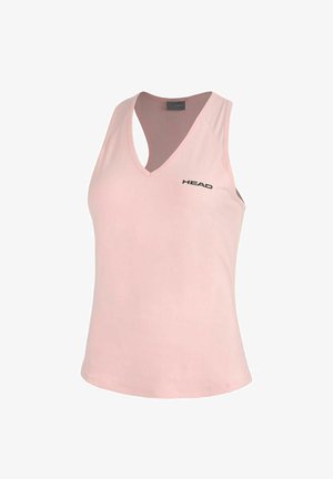 Lichtroze mouwloos atletisch tanktop met V-hals en zwart "HEAD"-logo op de linkerborst.