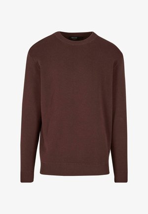 Brauner Strickpullover mit runden Ausschnitt und langen Ärmeln, mit gerippten Bündchen und Saum für zusätzlichen Textur und Komfort.