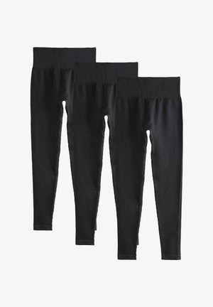 Leggings neri a costine con vita alta, caratterizzati da una texture liscia e design alla caviglia. La confezione include tre paia.