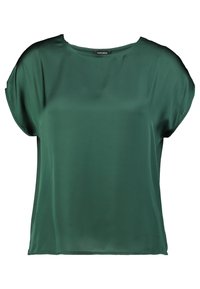 Grøn silke bluse med korte ærmer og rund halsudskæring. Glat tekstur, let løs pasform og enkelt design uden mønstre eller udsmykninger.