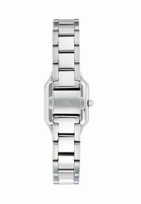 Orologio in acciaio inox con quadrante rettangolare e bracciale metallico. Finitura lucida, quadrante senza caratteristiche, corona sul lato destro.