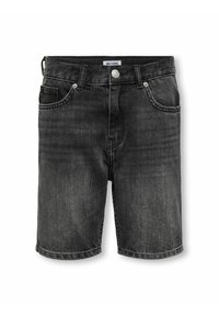 Svarta denimshorts med rak skärning, femficksdesign och silverdetaljer. Blekt utseende med kontrasterande sömmar.