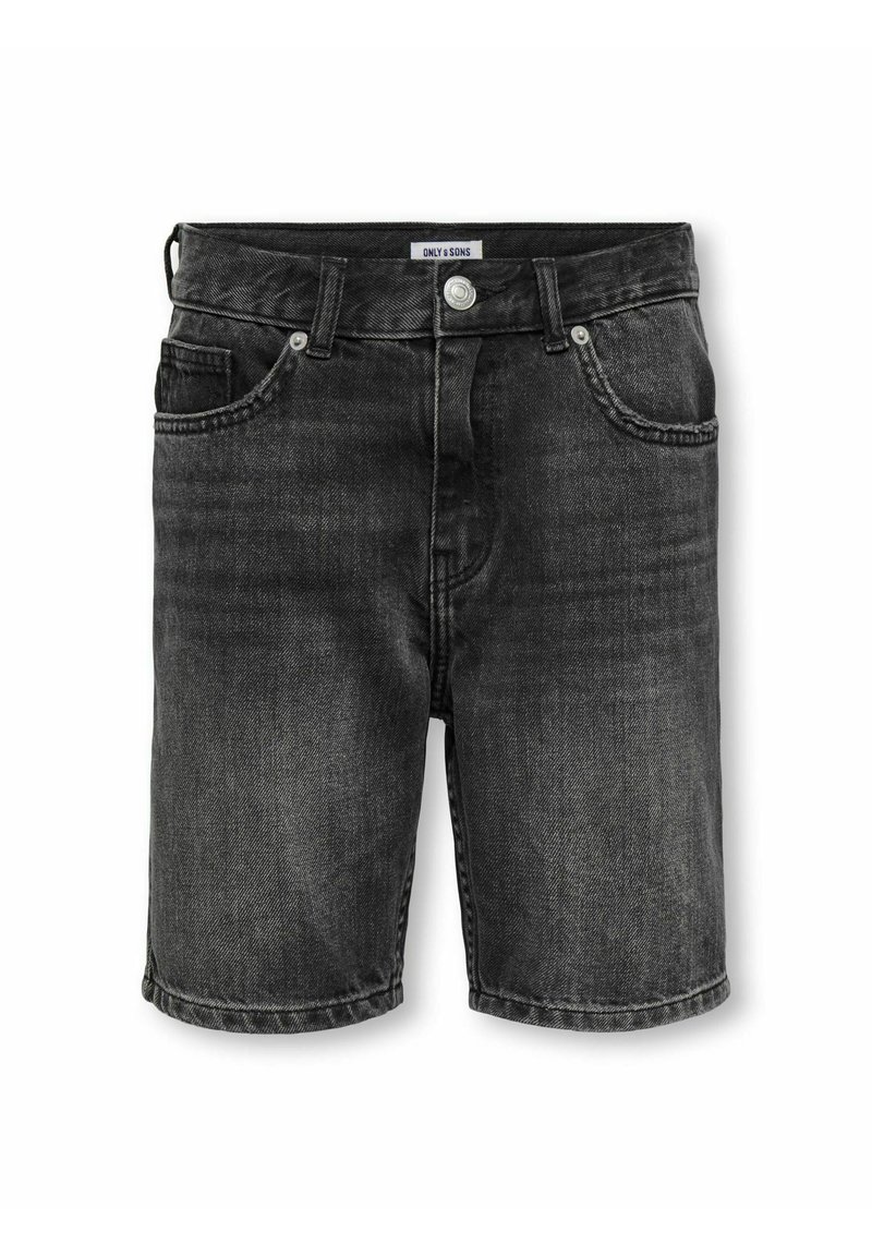 Svarta denimshorts med rak skärning, femficksdesign och silverdetaljer. Blekt utseende med kontrasterande sömmar.