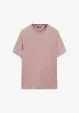 Roze katoenen T-shirt met een ronde hals en korte mouwen, met een ontspannen pasvorm en een gladde textuur.