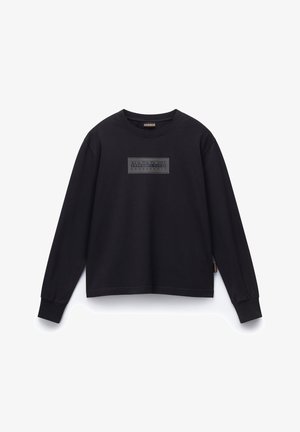 Czarna koszula z długim rękawem wykonana z bawełny, z prostokątną naszywką logo na środku. Regularny krój z ściągaczami przy rękawach i u dołu.