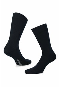 Czarne skarpetki bawełniane z prążkowanym mankietem, o gładkiej fakturze i prostym wzornictwie. Po jednej stronie znajduje się logo w białym tekście na pięcie.