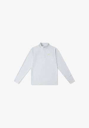 Lichtgrijs langetermijnpullover met een half-rits kraag. Beschikt over een slim fit design, een gladde textuur en een subtiel logo op de borst.