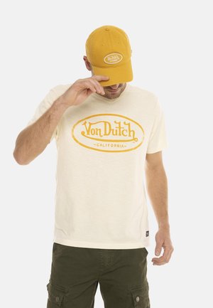 COL V EN AVEC LOGO TYRON - T-shirt imprimé - beige