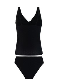 Bañador negro de dos piezas con top tankini texturizado con tirantes ajustables y braguita de bikini a juego.