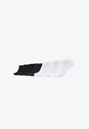 Conjunto de seis meias de tornozelo, três pretas e três brancas. Mistura de algodão, textura suave, punho canelado e design de corte baixo.