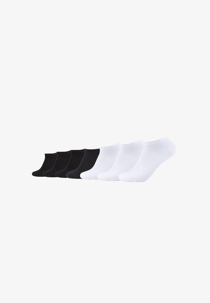 Conjunto de seis meias de tornozelo, três pretas e três brancas. Mistura de algodão, textura suave, punho canelado e design de corte baixo.