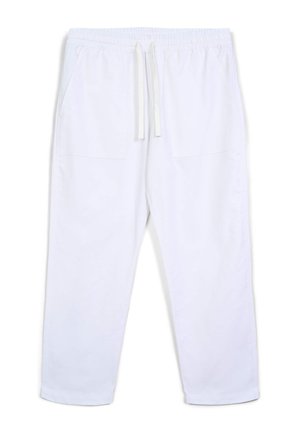 Weiße Jogginghosen aus weichem Stoff, mit einem elastischen Bund und Kordelzug, zwei Fronttaschen und schmal zulaufenden Beinen.
