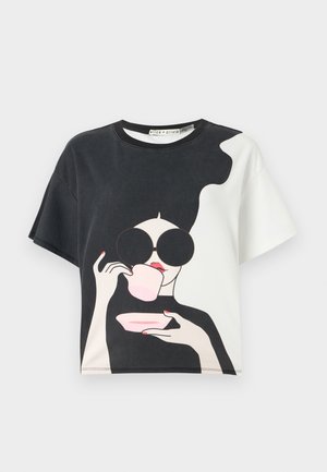 EVAN STACEFACE TEE - Trükipildiga T-särk - black/off white