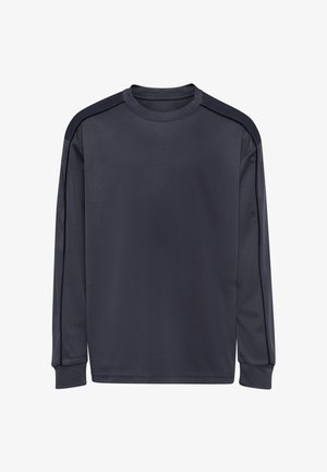 Langarm sportshirt in donkermarine, met een gladde textuur, voorzien van contrasterende zijpanelen en een ronde hals, met een subtiele logo-detail.
