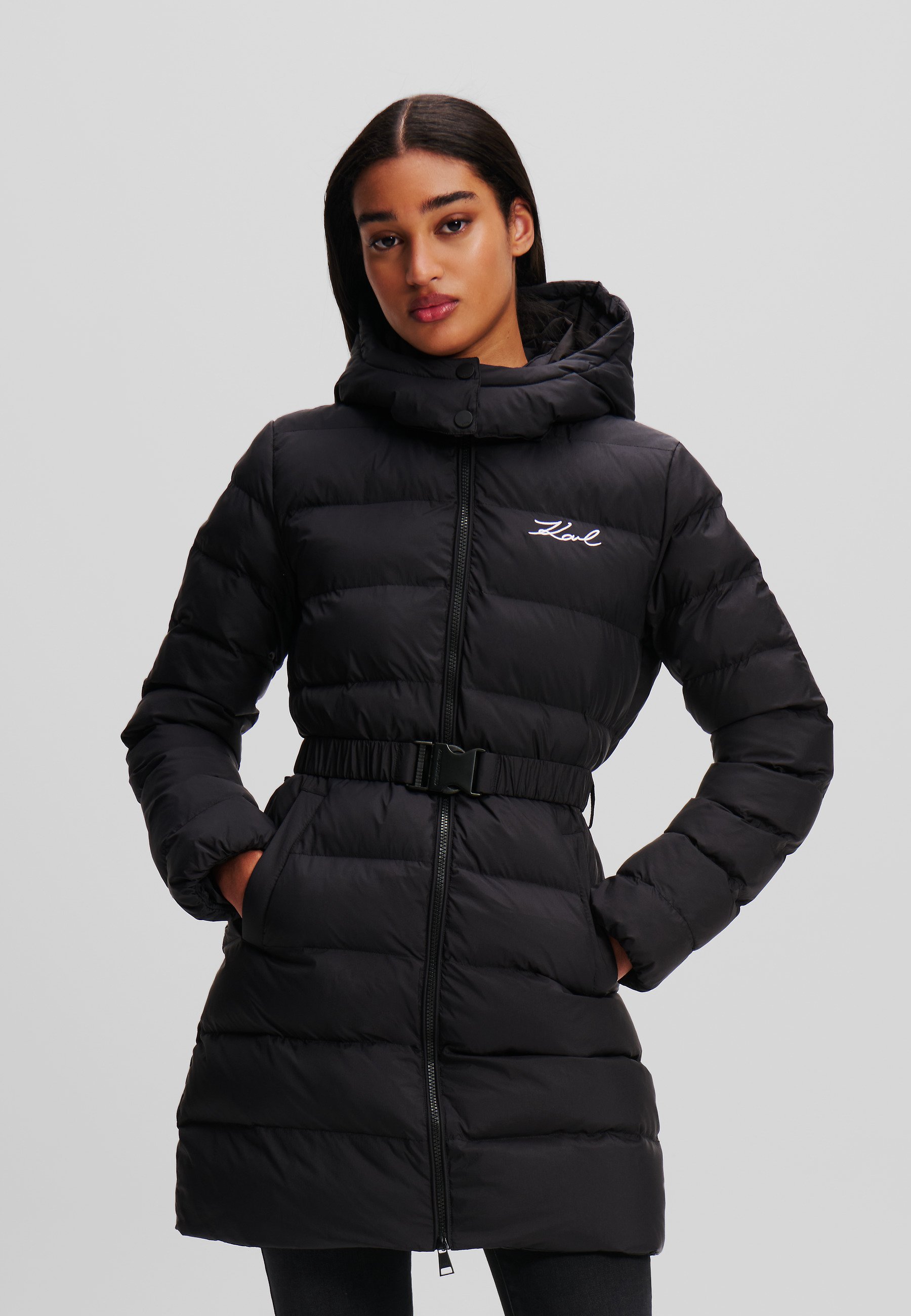 KARL LAGERFELD SIGNATURE LONG PUFFER - Geacă - black/negru