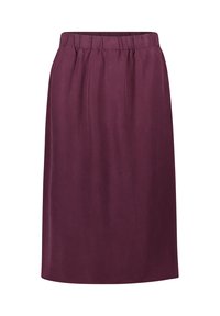Jupe mauve mi-longue avec une taille élastique, texture lisse et silhouette droite, sans motifs ni accents visibles.