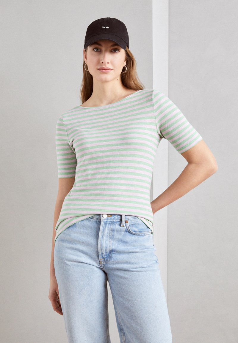 Marc O'Polo SHORT SLEEVE BOAT NECK STRIPED - T-Shirt print - multi/pure ...