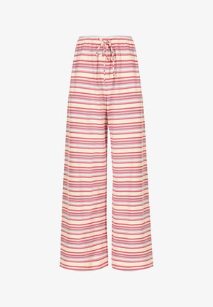 Gestreifte weite Hosen aus weichem Stoff; mit abwechselnden Linien in Pink, Rot und Lavendel auf einem cremefarbenen Hintergrund; elastischer Kordelzugbund.