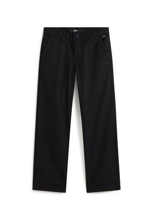 Zwarte Vans herencasual rechte broek met knoop- en ritssluiting, riemlussen en voorzakken.