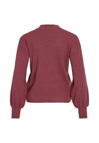 Bordeaux kleurige pullover trui met een ronde hals, ballonmouwen, geribbelde manchetten en een zachte textuur. Kenmerkt zich door een losse pasvorm en een naadloos ontwerp.