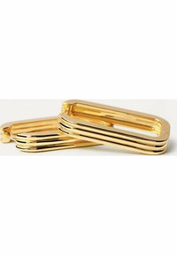 Clip rectangulaire doré avec des surfaces lisses et un design superposé. Présente une finition polie et des bords arrondis pour un look élégant.