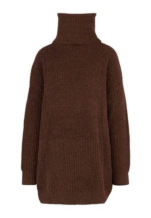 Maglione dolcevita in maglia costina marrone scuro con maniche lunghe e vestibilità ampia e oversize.