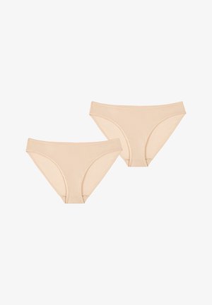 Beige puuvillasekoitusega hipster aluspüksid, millel on sujuv tekstuur ja madal talje, ning nähtamatud õmblused ja detailid.