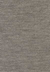 Grau- und beigefarbener Stoff mit einem kleinen, sich wiederholenden gewebten Fischgrätmuster, das eine strukturierte Oberfläche schafft.