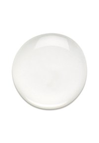 Piatto in ceramica bianca con finitura lucida, forma circolare, superficie liscia e bordo leggermente sollevato. Senza motivi né decorazioni.