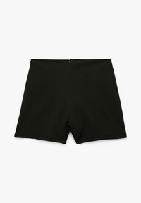 Zwarte high-waisted shorts van gladde stof, met een verborgen ritssluiting aan de achterkant en een op maat gemaakte pasvorm met rechte zomen.