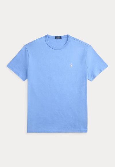 Ανοιχτό μπλε βαμβακερό T-shirt με κοντά μανίκια και στρογγυλή λαιμόκοψη, με μικρό λευκό κεντημένο λογότυπο Ralph Lauren Polo στο αριστερό στήθος.