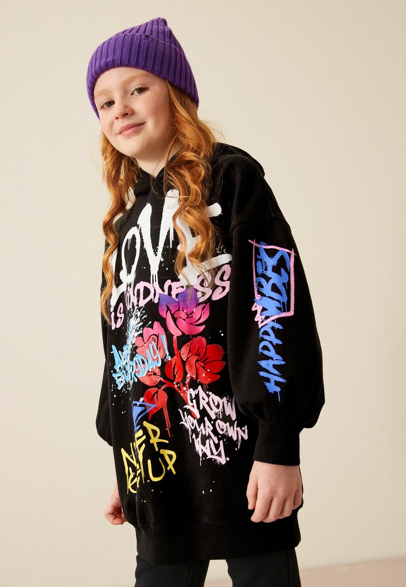 Next LONGLINE STANDARD - Kapuzenpullover - black graffiti printed ...