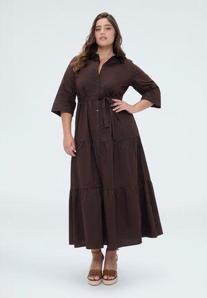 Fiorella Rubino, VESTITO CHEMISIER POWER CON BALZE - Vestido camisero - marrone