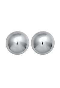 Sølv kugleformede stud øreringe med en poleret metallisk finish. Overfladen er glat og reflekterende, hvilket skaber et ensartet og moderne udseende.