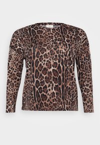 Halenka s dlouhým rukávem v leopardím vzoru s odstíny hnědé, černé a béžové. Měkká textura s uvolněným střihem.